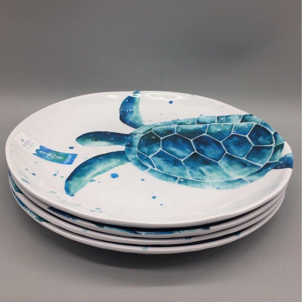 4 Sigrid Olsen Blue Sea Turtle Melamine Dinner Plate Set Ocean Watercolor 11" - Picture 3 of 5